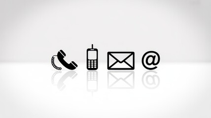 Communication Icon Set: A minimalistic collection of communication icons, including a telephone, cellphone, envelope, and email symbol. This image shows the simplicity of effective communication.