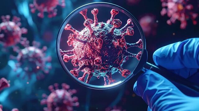Close-up of a viral pathogen under magnification, symbolizing scientific research, disease detection, and global health response efforts against infectious outbreaks
