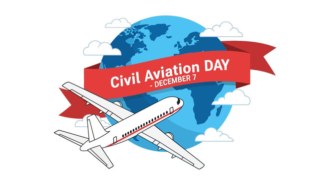 Global Civil Aviation Day Celebration with Airplane and Earth Illustration - Powered by Adobe