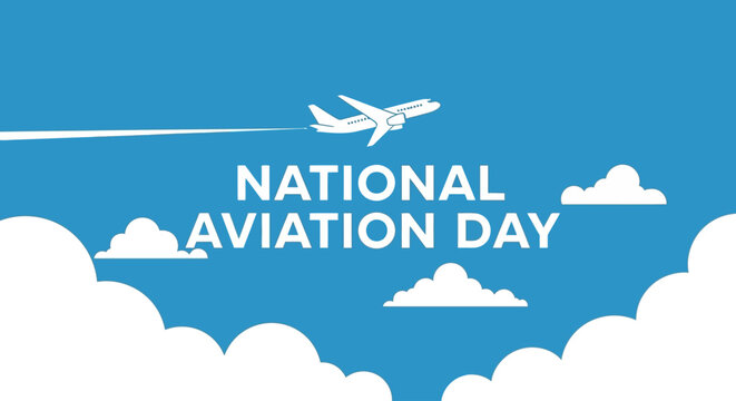 Celebrate National Aviation Day with Airplane Graphic on Blue Sky Background - Powered by Adobe