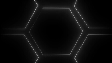 glowing neon light hexagon frame animated on black background. Seamless loop. 4K animation. - Powered by Adobe