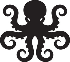 Obraz premium Black octopus silhouette vector logo icon illustration, simple marine animal symbol
