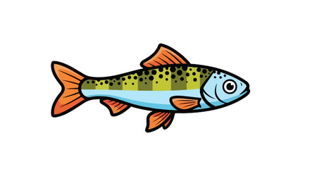 A colorful cartoon illustration of a freshwater fish with orange fins and a spotted body.