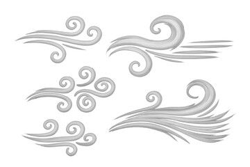 Fototapeta premium Blowing wind elements creating dynamic swirling air movement, illustrating weather, climate, and energy concepts, transparent background
