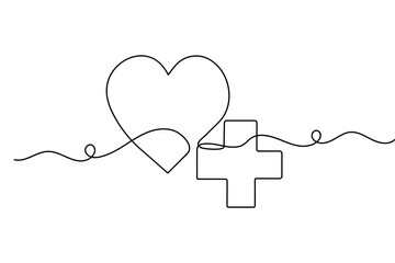 Medical cross minimal continuous one line drawing clean outline illustration design
