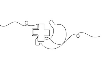 Obraz premium Medical cross minimal continuous one line drawing clean outline illustration design 