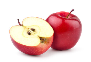Red apple with half slice isolated on white.