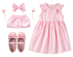 Pink Baby Outfit PNG – Elegant Floral Infant Clothing Set, Transparent Background.