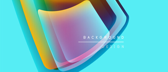 Abstract layers create vibrant, flowing design. Turquoise background complements colorful shapes, offering modern aesthetic.