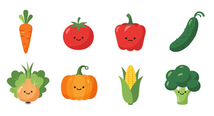 Cartoon vegetables illustration isolated fresh produce with smiling faces