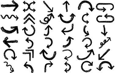 Arrow Vector Set – Grunge, Chalk, Hand-Drawn, Abstract Arrows, Textured Directional Icons, Vector Illustration