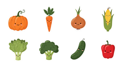 Cartoon vegetables illustration pumpkin carrot onion corn broccoli pepper