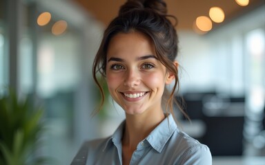 Charming young woman in office. High quality