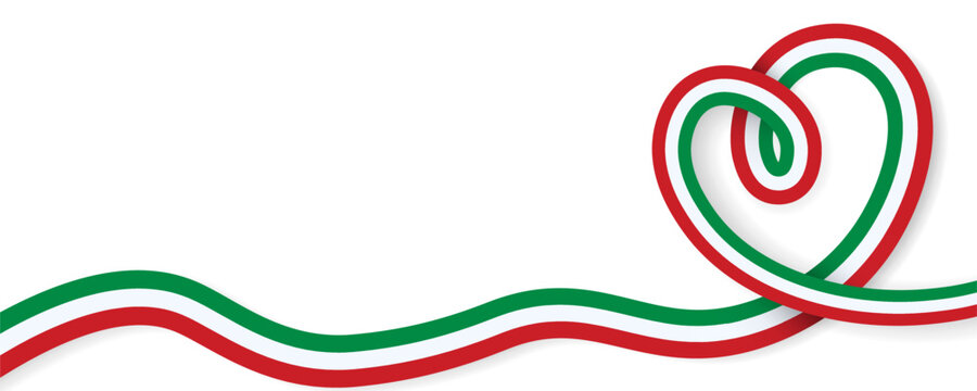 Patriotic banner with curved Italian flag in heart shape isolated on a clean background. Ideal for elections, sports events, Italian Liberation Day, Republic Day, Flag Day, or other national holidays