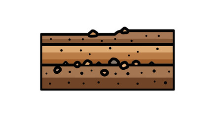 A simple cartoon illustration of a soil cross-section showing different geological layers and embedded rocks.