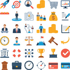 A collection of business and finance icons featuring concepts of growth and achievement symbols