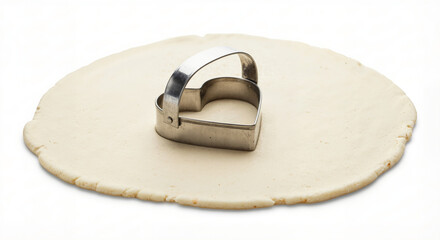 Heart shaped cookie cutter pressing into a rolled out dough surface
