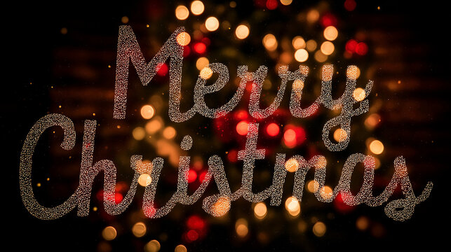 Sparkling Merry Christmas Greeting on a Festive Background of Holiday Lights