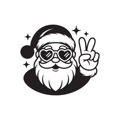 Obraz premium Santa Claus with Heart Sunglasses Making a Peace Sign a Fun Christmas Holiday Icon for Seasonal Gree.eps