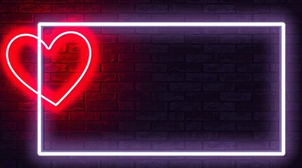 A pair of neon pink heart love shaped light sculptures before a concrete wall with copy space