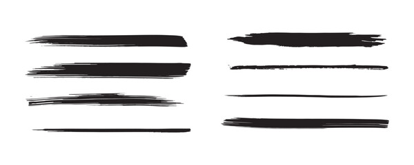 A collection of bold black grunge brush stroke set with rough textures, smudged paint effects, dry-brush edges, and hand-painted ink lines