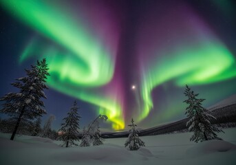 Vibrant Northern Lights (Aurora Borealis) Over a Cold Landscape