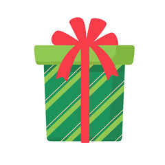 Festive Green Gift Box with Red Ribbon and Bow Illustration