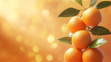 Vibrant sweet mandarins on orange backdrop