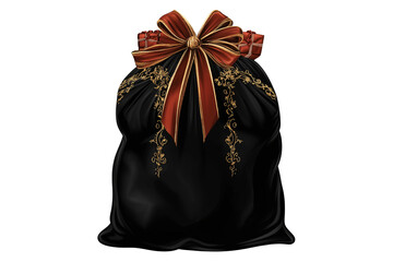 Black Velvet Christmas Sack with Dark Red Gifts Isolated on Transparent Background