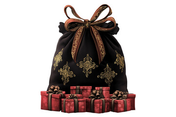 Dark Red Gift Filled Gothic Christmas Sack Vector Isolated on Transparent Background