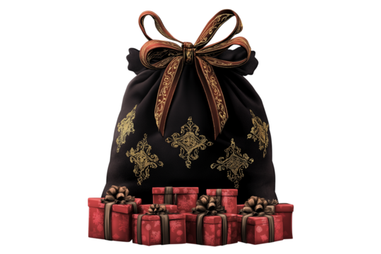 Dark Red Gift Filled Gothic Christmas Sack Vector Isolated on Transparent Background - Powered by Adobe