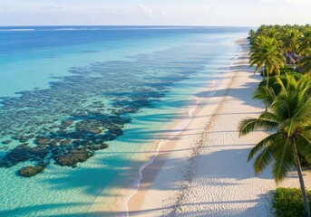 Tropical Beach View with Palm Trees and Clear Blue Ocean