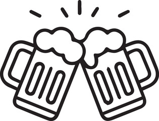 Cheers beer mugs line art icon black silhouette vector illustration