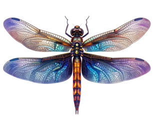 Stylized Dragonfly Illustration PNG on Transparent Background.