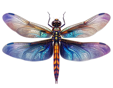 Stylized Dragonfly Illustration PNG on Transparent Background.