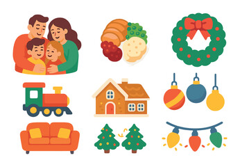 Obraz premium Festive family celebration: holiday icons and joyful symbols of togetherness
