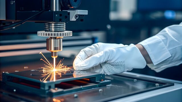 Precision laser cutting sparks innovation in modern factory, showcasing high-tech manufacturing and skilled craftsmanship for advanced engineering projects
