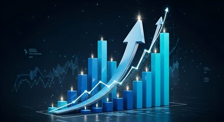 Financial growth concept with rising blue graph and candles