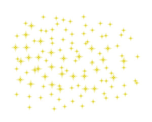 Sparkling yellow star shapes scattered across a dark background isolated on transparent background