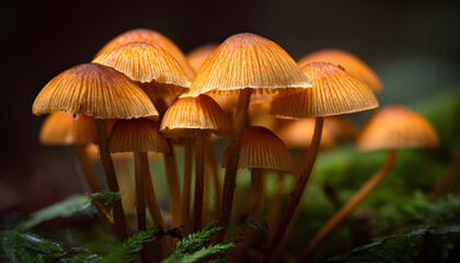 Fototapeta premium A close-up view of a group of mushrooms growing together