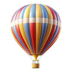 Brightly colored hot air balloon with woven basket