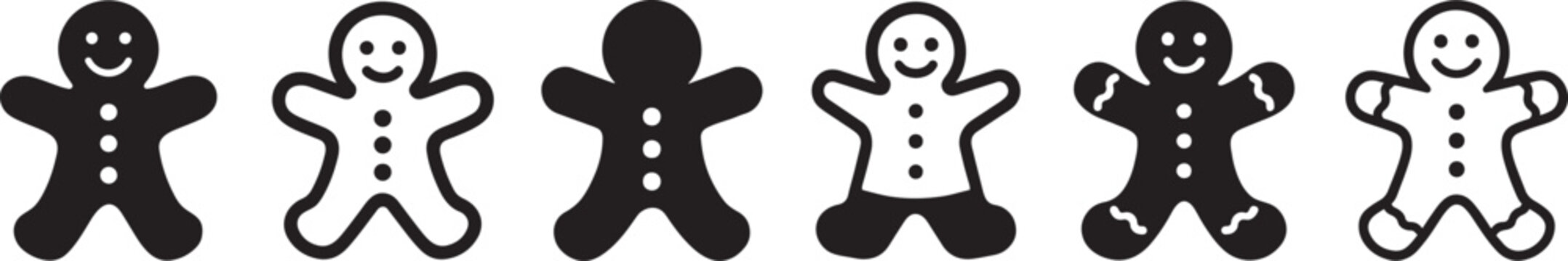 Silhouette gingerbread man icon set ideal for festive Christmas bakery, decor, and designs.