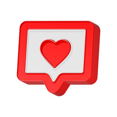 love in red & white bubble button 3d rendering icon