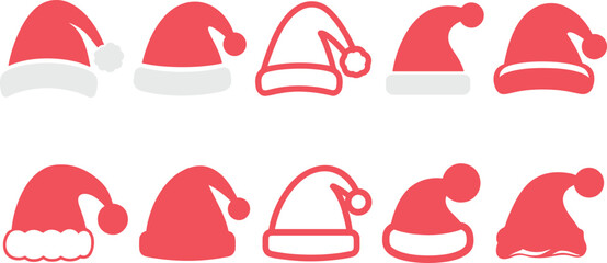 Minimal Christmas Santa hat icon set ideal for festive branding and decoration.
