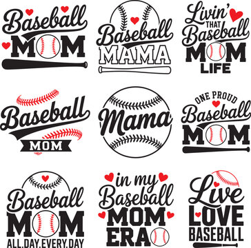 Baseball Mom SVG Bundle: 9 Cut Files for T-Shirts, Mama Life, Game Day, Cricut, Silhouette