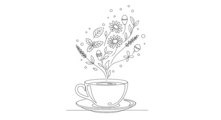 Minimalist herbal tea illustration with floral aroma and organic ingredients concept design
