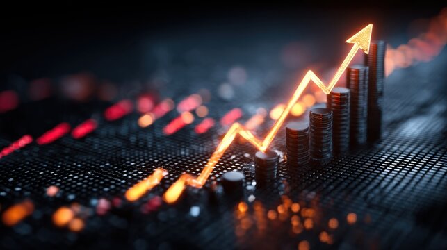 Stock market data analysis with financial chart showing an upward trend and investing progress - Powered by Adobe