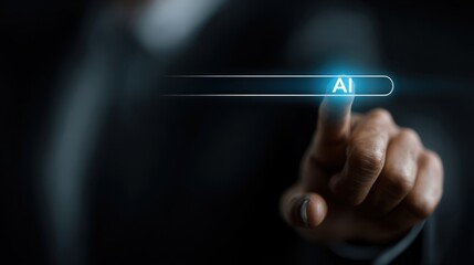 Businessman touches ai search bar on virtual screen, changing online search with generative Artificial Intelligence in a high quality realistic concept