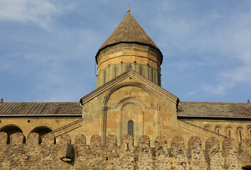 Dome and Rooftop of The  Svetitskhoveli Cathedral with Blue sky background in Mtskheta, Georgia