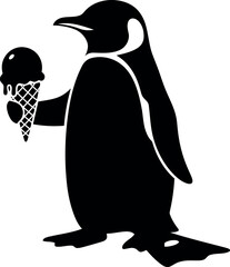 Penguin holding ice cream cone silhouette